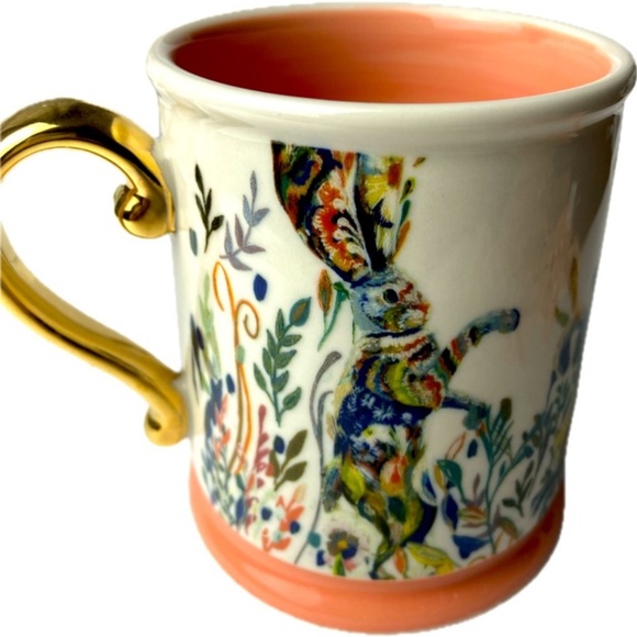 Gold handled Dancing Hares Artist Signed Coffee Mug - Picture 2 of 16